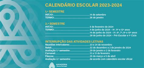 Calendário Escolar 20232024 Escolas Da Amadora