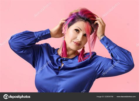 Beautiful Woman Unusual Hair Color Background Stock Photo by ©serezniy ...