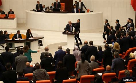 Video: Massive Brawl In Turkish Parliament, Blood On Floor As MPs Fight