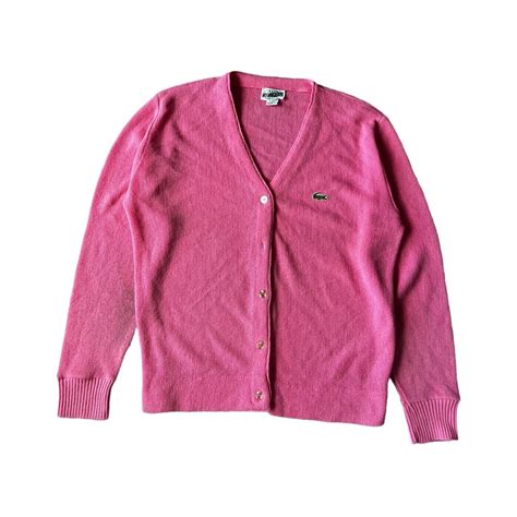 1980s Hot Pink Izod Lacoste Acrylic Cardigan Sweater Depop