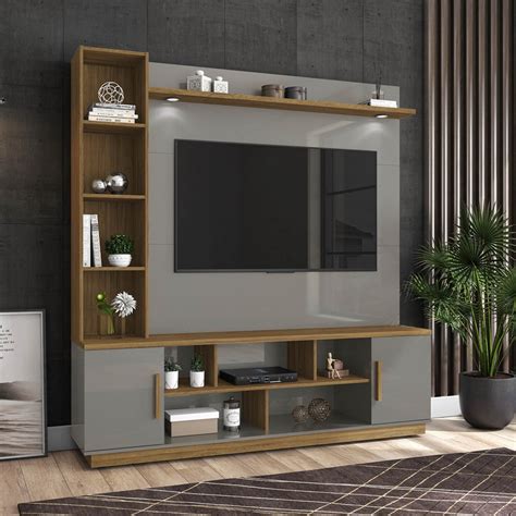 Estante Home Para Tv Polegadas Prestige Bechara Titanium E Cinamomo