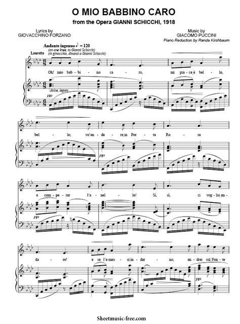 O Mio Babbino Caro Sheet Music Opera Puccini - ♪ SHEETMUSIC-FREE.COM