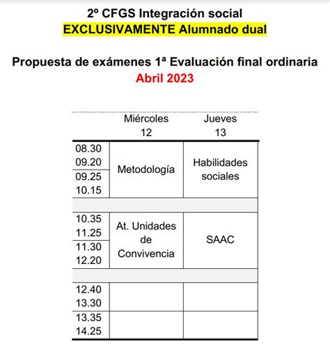 CONVOCATORIA EXÁMENES 1º EV FINAL ORDINARIA GFGS INTEGRACIÓN SOCIAL