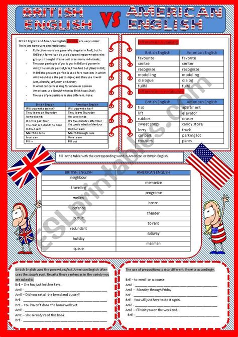 British English vs American English ESL worksheet by Marília Gomes