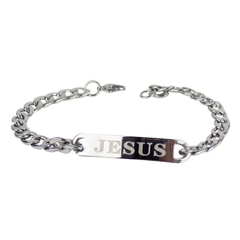 Pulseira Masculina Em A O Placa A O Inox Escrito Jesus Submarino