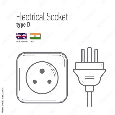 Switches And Sockets Set Type D Ac Power Sockets Icons Thin Line