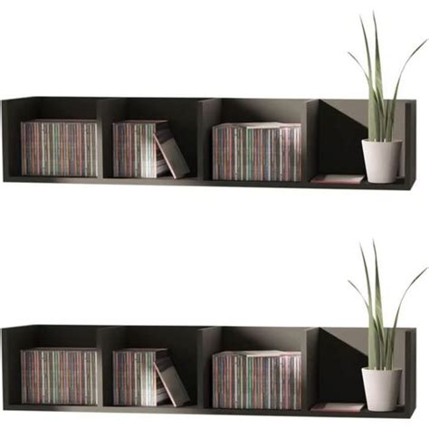 Lot De Tag Res Murales Flottantes Pour Cd Biblioth Ques Noir Mdf