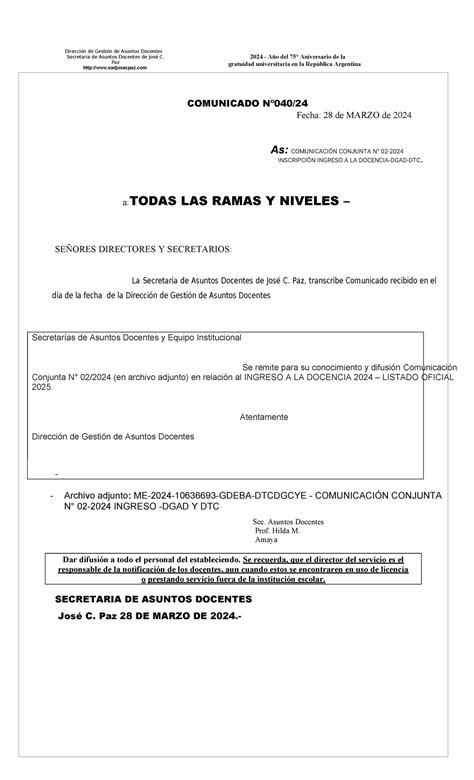 Comunicado N Comunicaci N Conjunta N Inscripci N Ingreso