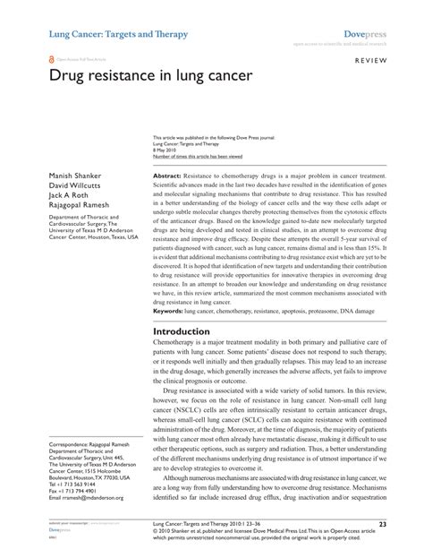 Pdf Drug Resistance In Lung Cancer