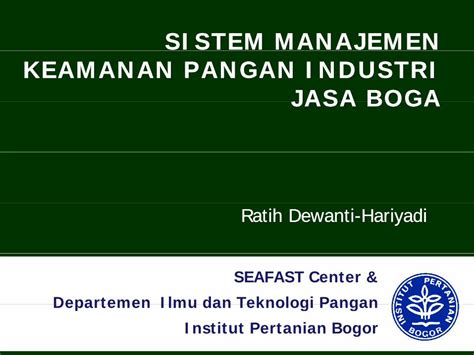 Pdf Sistem Manajemen Keamanan Pangan Industri Jasa Sistem