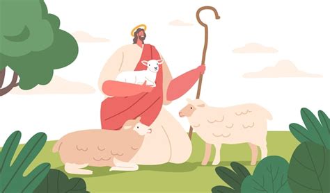 Premium Vector Beautiful Scene Depicts Jesus Character The Shepherd