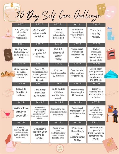 30 Day Self Care Challenge Printable Etsy