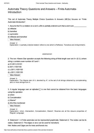 CSE322 Formal Languages And Automation Theory 150 MCQ Questions A