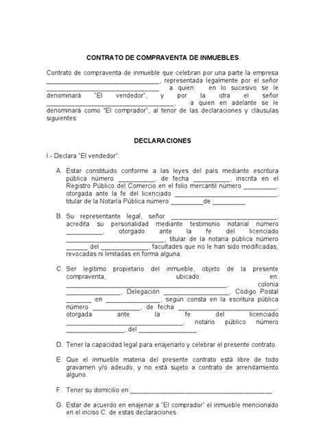 Contrato De Compraventa De Inmuebles 1 Pagos Propiedad