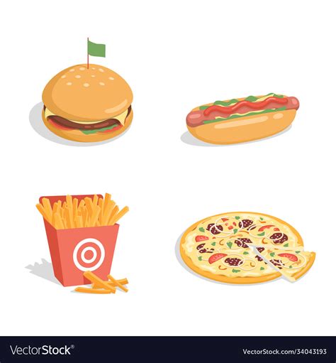 Cheeseburger Hot Dog French Fries And Pizza Vector Image