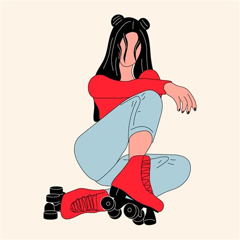 Vector vintage skating girl with roller skates . Hand drawn roller