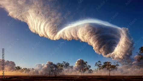 This is a 3D illustration of morning glory clouds in australia, a rare ...