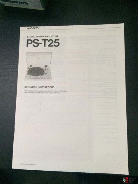 Original Sony Ps T Turntable Owners Manual Free For Sale Canuck