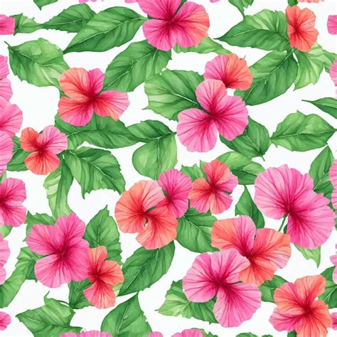 Premium Ai Image A Seamless Pattern With Pink Hibiscus Flowers On A White Background