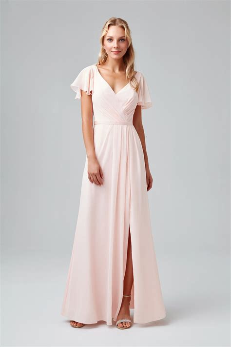 Flutter Sleeve Crinkle Chiffon Bridesmaid Dress W11446 ドレス レース ドレス ブライダル