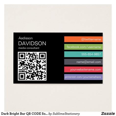 Dark Bright Bar Qr Code Social Media Business Card Zazzle Social