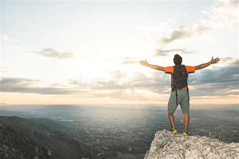 Guy Looking At A Landscape From A Mountain Stock Image Image Of