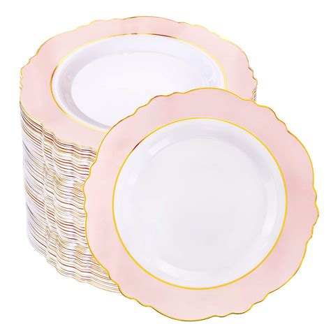 Wdf Pcs Pink Plastic Plates Baroque Pink Gold Disposable Dessert