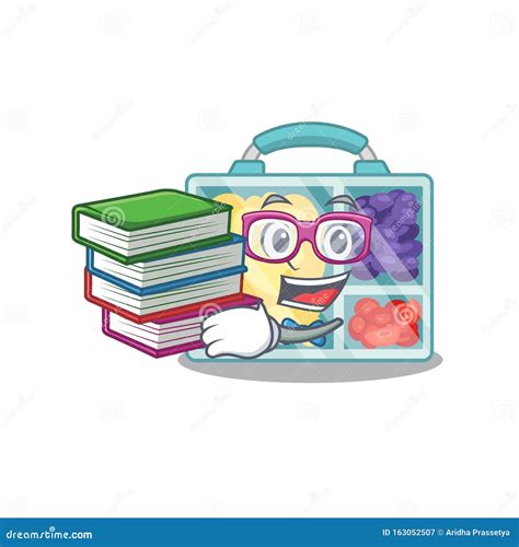 Happy Lunch Box Above Character Student Bring Book Table Stock Vector