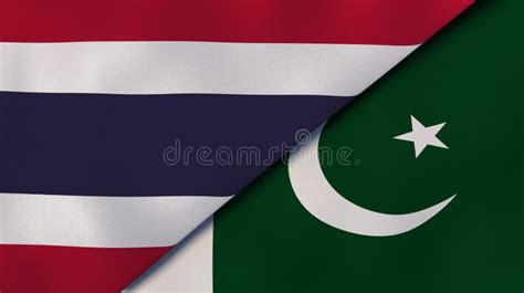 Thailand And Pakistan Two Flags Textile Cloth Fabric Texture Stock