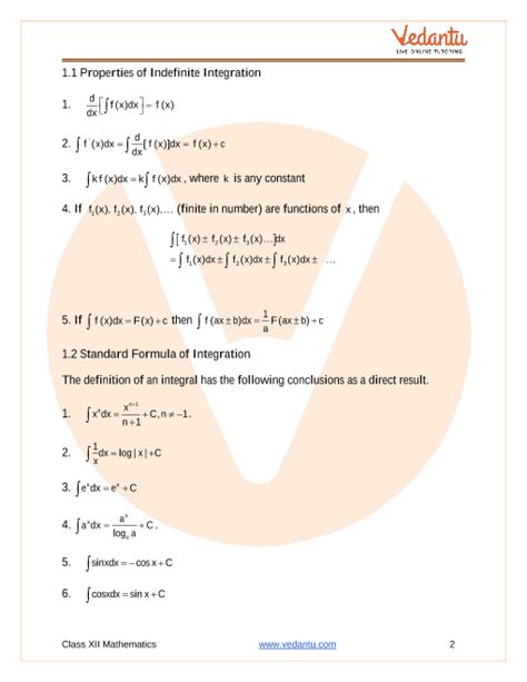 Cbse Class Mathematics Chapter Integrals Revision Notes