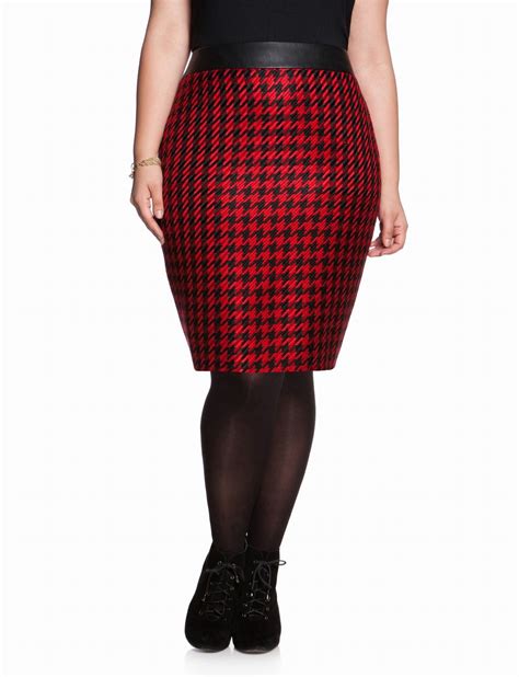 Leather Panel Houndstooth Skirt Plus Size Pencil Skirts Eloquii By