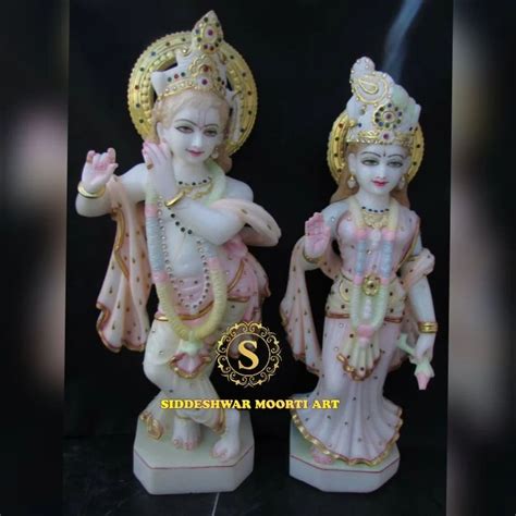 Beautifull White Marble Radha Krishna Statue For Export For Worship