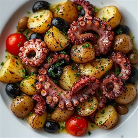 mediterranean grilled octopus  baby potatoes olives