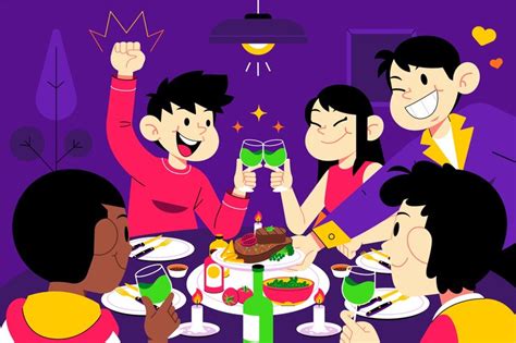 Free Vector | Hand drawn dinner party illustration