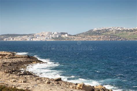 The Beach Of Qawra City In Malta. Qawra, St Paul`s Bay, Malta Stock ...