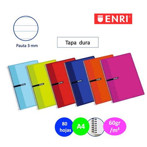 Cuaderno Espiral Con Tapa Dura Pauta A Enri Variedad De Colores