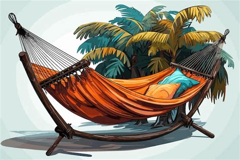 Premium Vector Hammock Suspended Between Two Palm Trees On A White