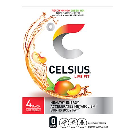 Celsius Live Fit Sparkling Peach Mango Green Tea Energy Drink 4 Ea