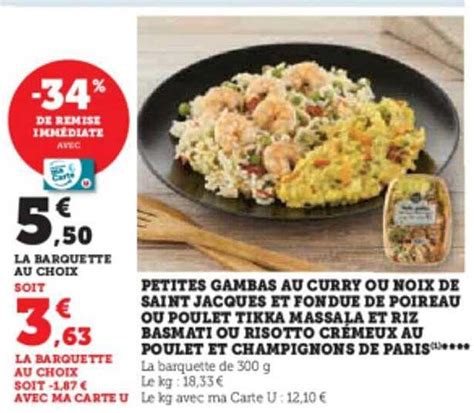 Promo Petites Gambas Au Curry Ou Noix De Saint Jacques Et Fondue De