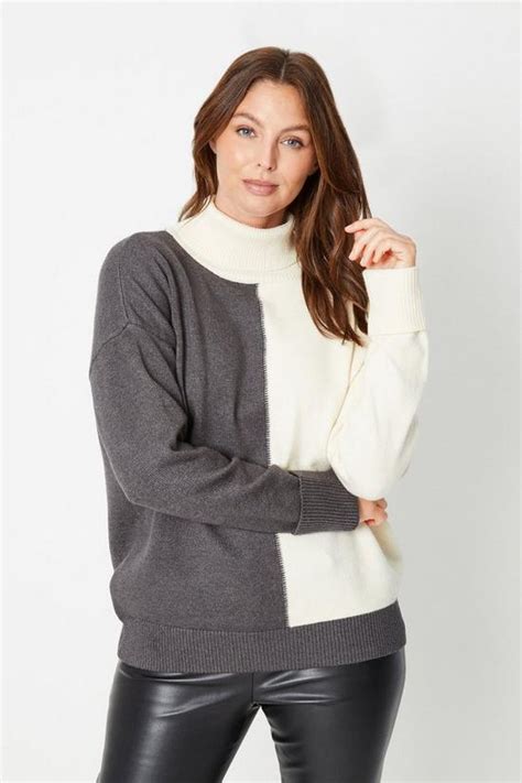 Jumpers And Cardigans Oversized Colour Block Roll Neck Jumper Wallis