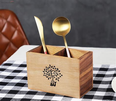 Buy Tree Of Life Sheesham Beech Wood Divided Cutlery Holder At 25