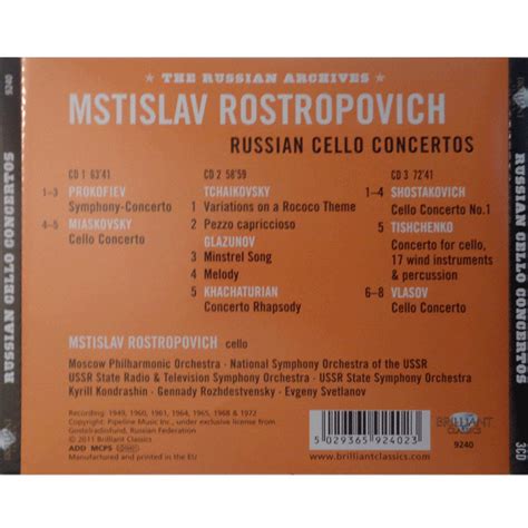 Plays Russian Cello Concertos Mstislav Rostropovich Alexander