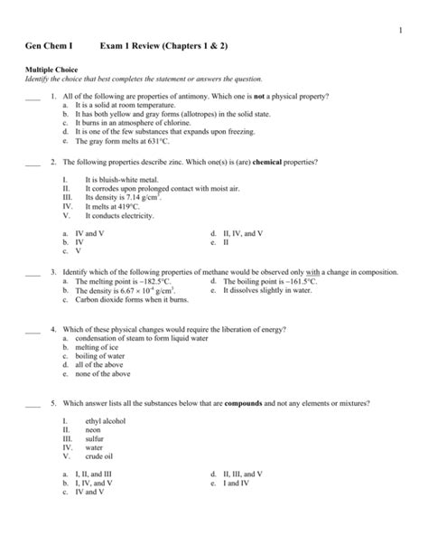 Gen Chem I Exam Review Chapters