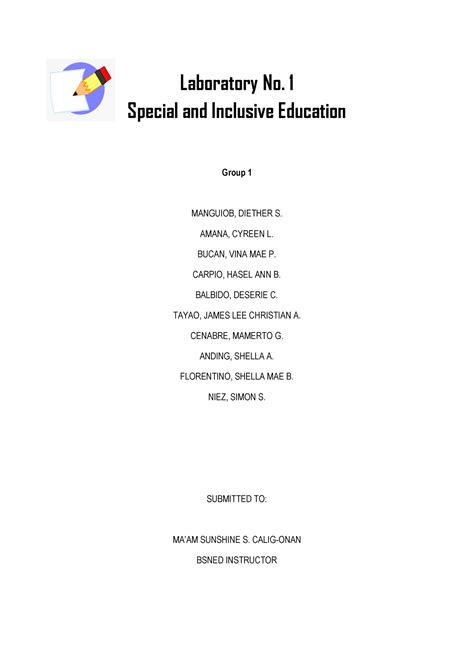 Sned 1 Laboratory For Bped Final Na Jud Copy Laboratory No 1 Special