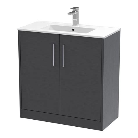 Hudson Reed Juno 800mm Floorstanding 2 Door Vanity Unit And Minimalist Basin 1th Graphite Grey