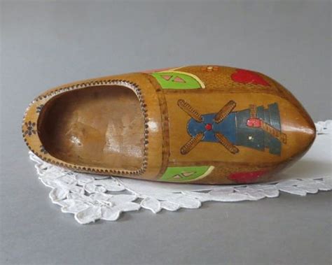 Vintage Dutch Wooden Shoe Wall Hanging Hand Painted Holland Shoe