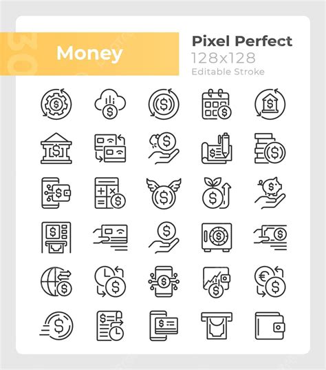 Money Pixel Perfect Linear Icons Set Logo Contour Simple Vector Logo