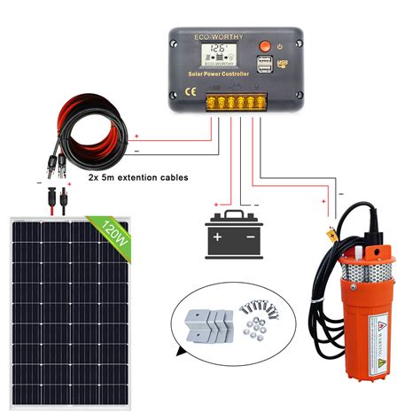 Solar Water Pump Kit 12V DC Submersible Well Water Pump 120W Solar