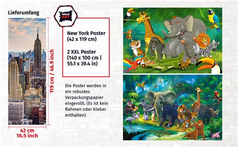 Amazon De Great Art Er Set Xxl Poster Kinderzimmer Urwaldtiere