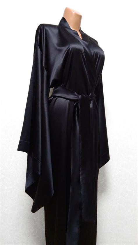 Pure Silk Kimono Robe Long Black Long Satin Robe T For Her Floor